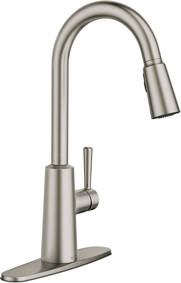 moen riley spot resist stainless pull-down spray high-arc kitchen faucet with reflex and power clean, 7402srs 