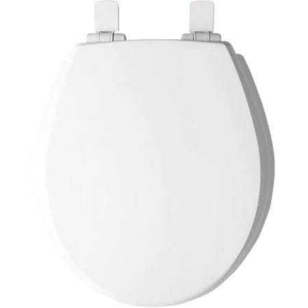 mayfair edgewater - elongated enameled wood toilet seat in white with sta-tite  seat fastening system  and chrome hinge