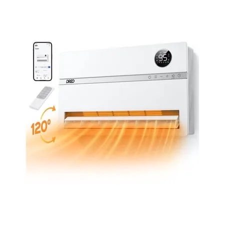 dreo wall heater for bathroom, smart space heaters with alci plug, 1500w, 120° vertical oscillation, adjustable thermostat, 24h timer, easy installation electric heater for indoor use, bedroom, office