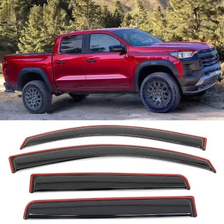 outside-mount rain guards window visors for 2023-2025 chevrolet colorado crew cab & gmc canyon crew cab wind vent deflector truck accessories dark smoke 4-piece set with thicker