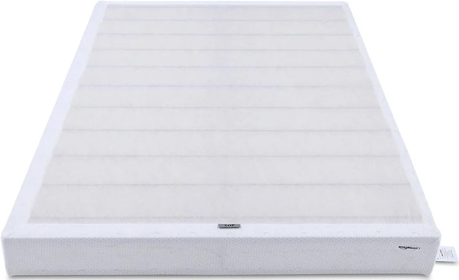 Condition photo showing New/Like New for amazon basics smart box spring bed base, 5-inch height mattress foundation, tool-free easy assembly, queen, 79"l x 59.5"w x 5"h, white