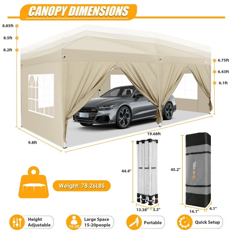 Condition photo showing New/Like New for cobizi 10x20 feet pop-up canopy tent for parties, easy up party tent waterproof canopy tent with sidewalls, outdoor event tent for wedding, backyard, with center lock, sandbags,top reinforced,khaki