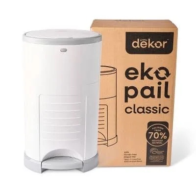 Condition photo showing New/Like New for diaper dekor mini hands-free diaper pail | easiest to use | just step – drop – done | doesn’t absorb odors | most economical refill system | 70% recycled materials | eko white