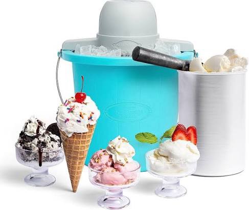 nostalgia electric ice cream maker - old fashioned soft serve ice cream machine makes frozen yogurt or gelato in minutes - fun kitchen appliance - aqua - 4 quart