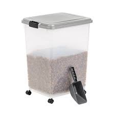 amazon basics airtight pet food storage container with scoop, bpa free, removable wheels, 69 qt, gray
