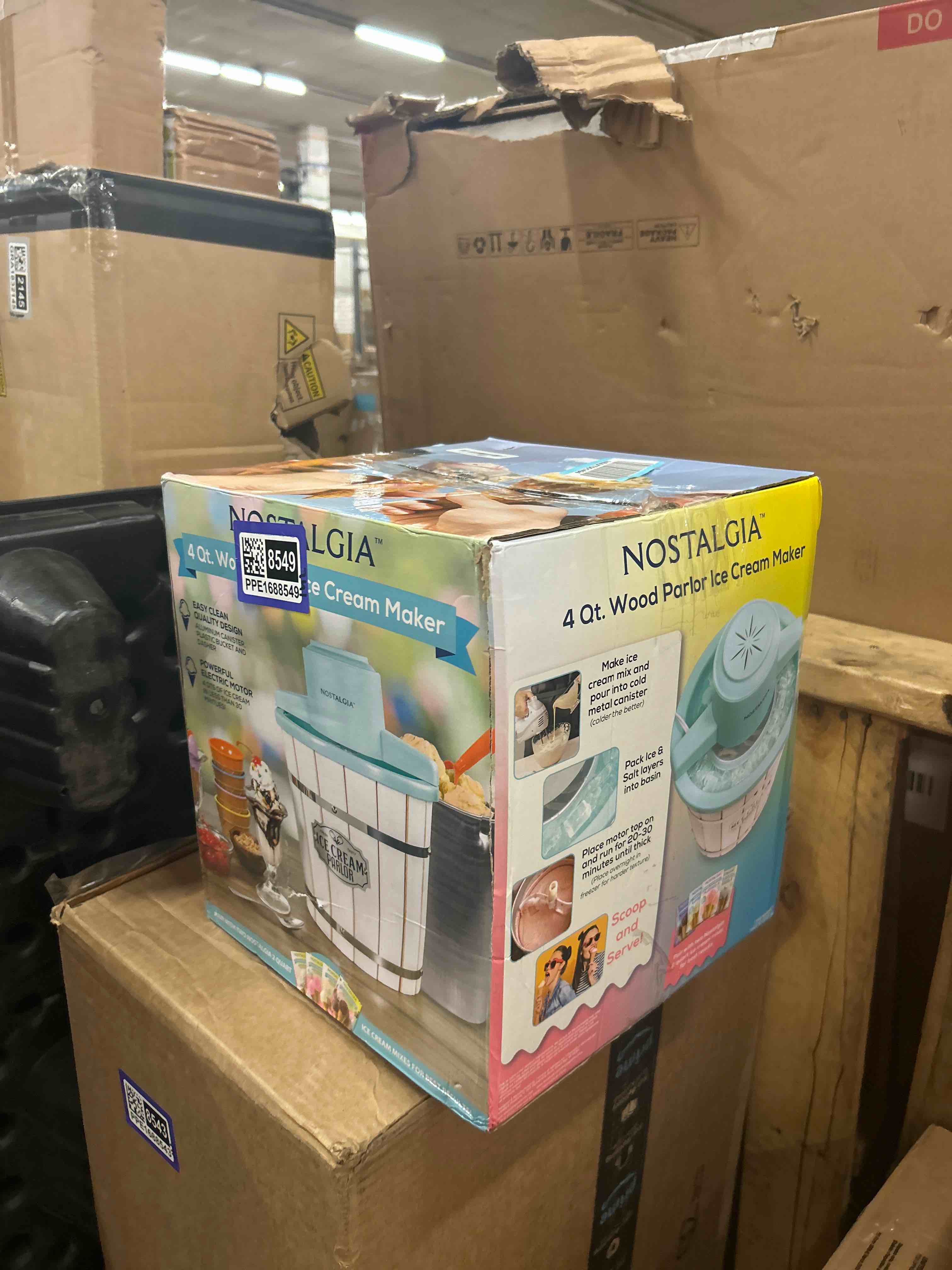 Condition photo showing New/Like New for nostalgia electric ice cream maker - parlor style, old fashioned soft serve ice cream machine makes frozen yogurt or gelato in minutes - fun kitchen appliance - white - 4 quart