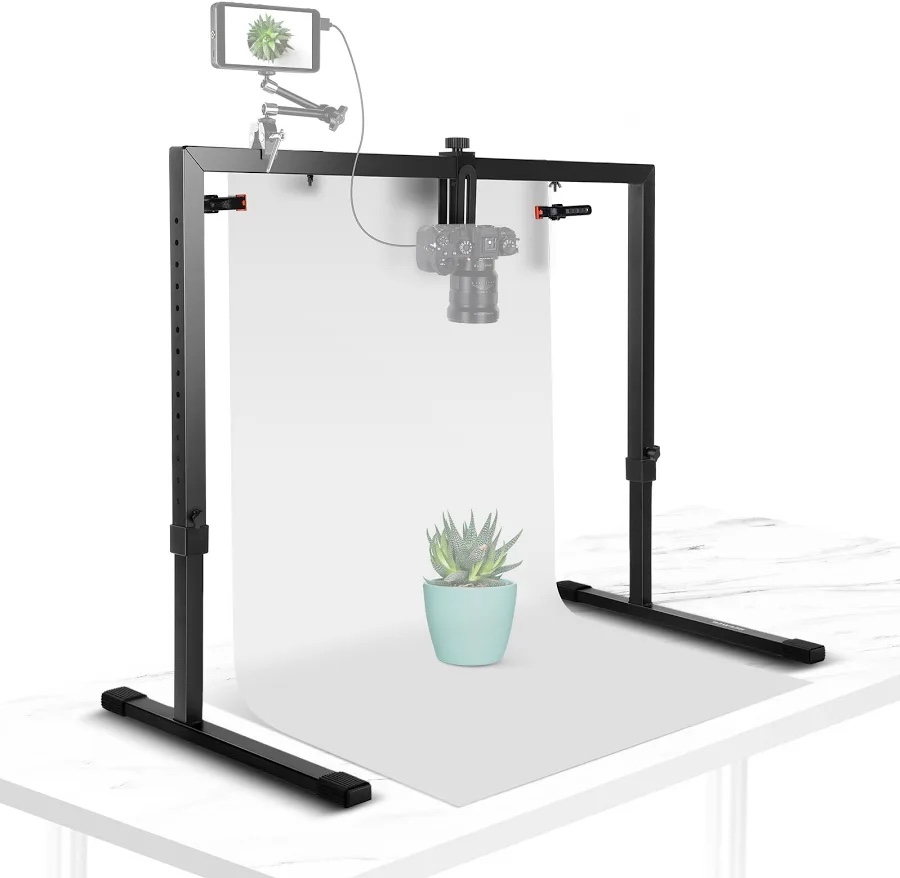 NEEWER Overhead Camera Mount Rig for Top Down Shots, Heavy Duty Steel Tabletop Mount Stand Multi Device Platform for Flat Lay Photography Lighting Cooking Drawing Crafts, For Desks?3.3'/1m Long, ST100