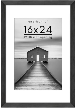 Condition photo showing New/Like New for americanflat 16x24 poster frame with polished plexiglass - use as 12x18 frame with mat or 16x24 frame without mat - hudson collection - wide picture frame for wall display - black