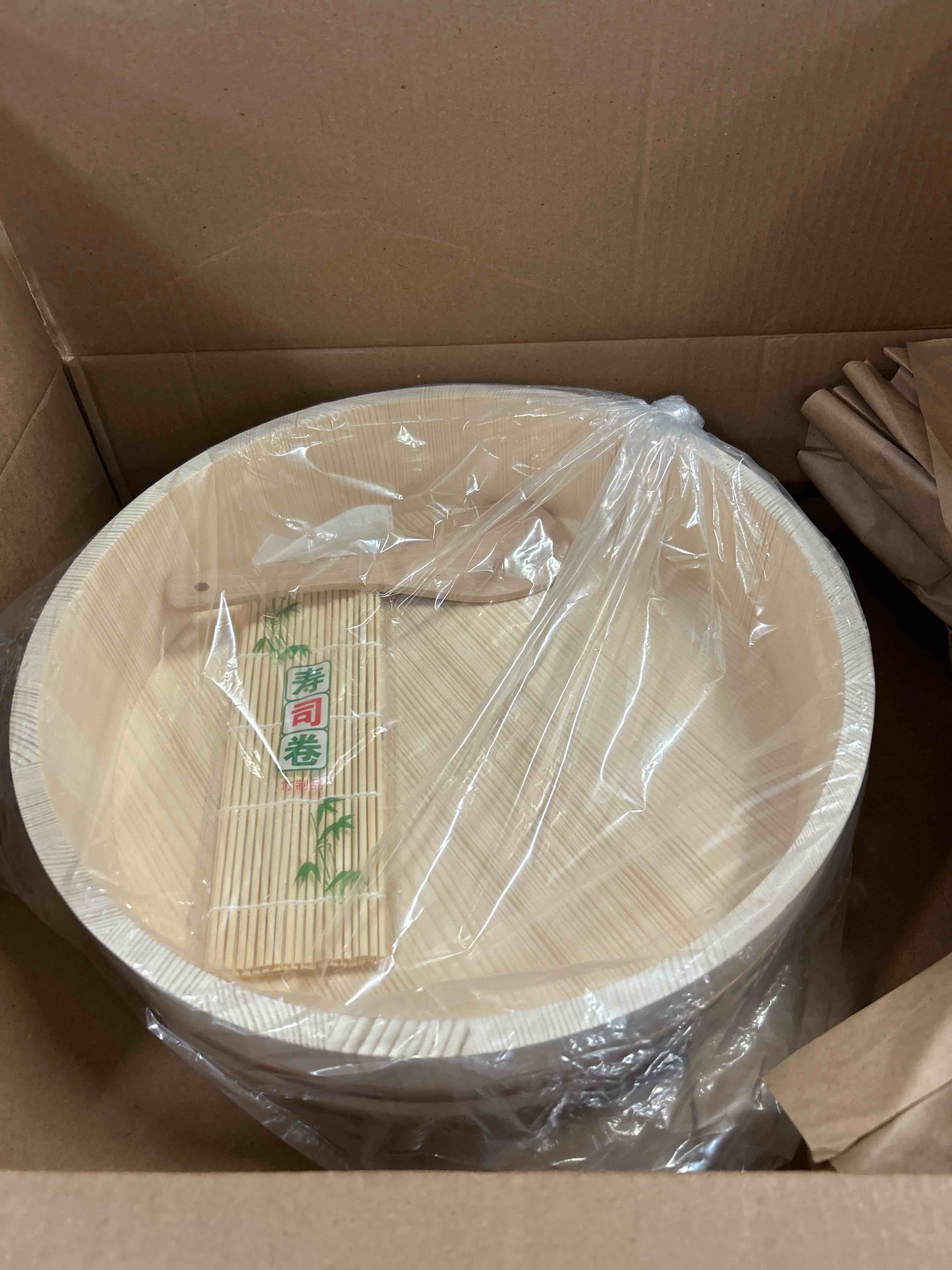 Condition photo showing New/Like New for kichgather 14.2 inch wooden sushi rice bowl hangiri sushi oke rice mixing tub (3 pieces)