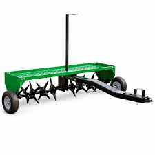garvee 48" tow behind lawn plug aerator with steel tines, adjustable weight tray, universal hitch and inflatable wheels