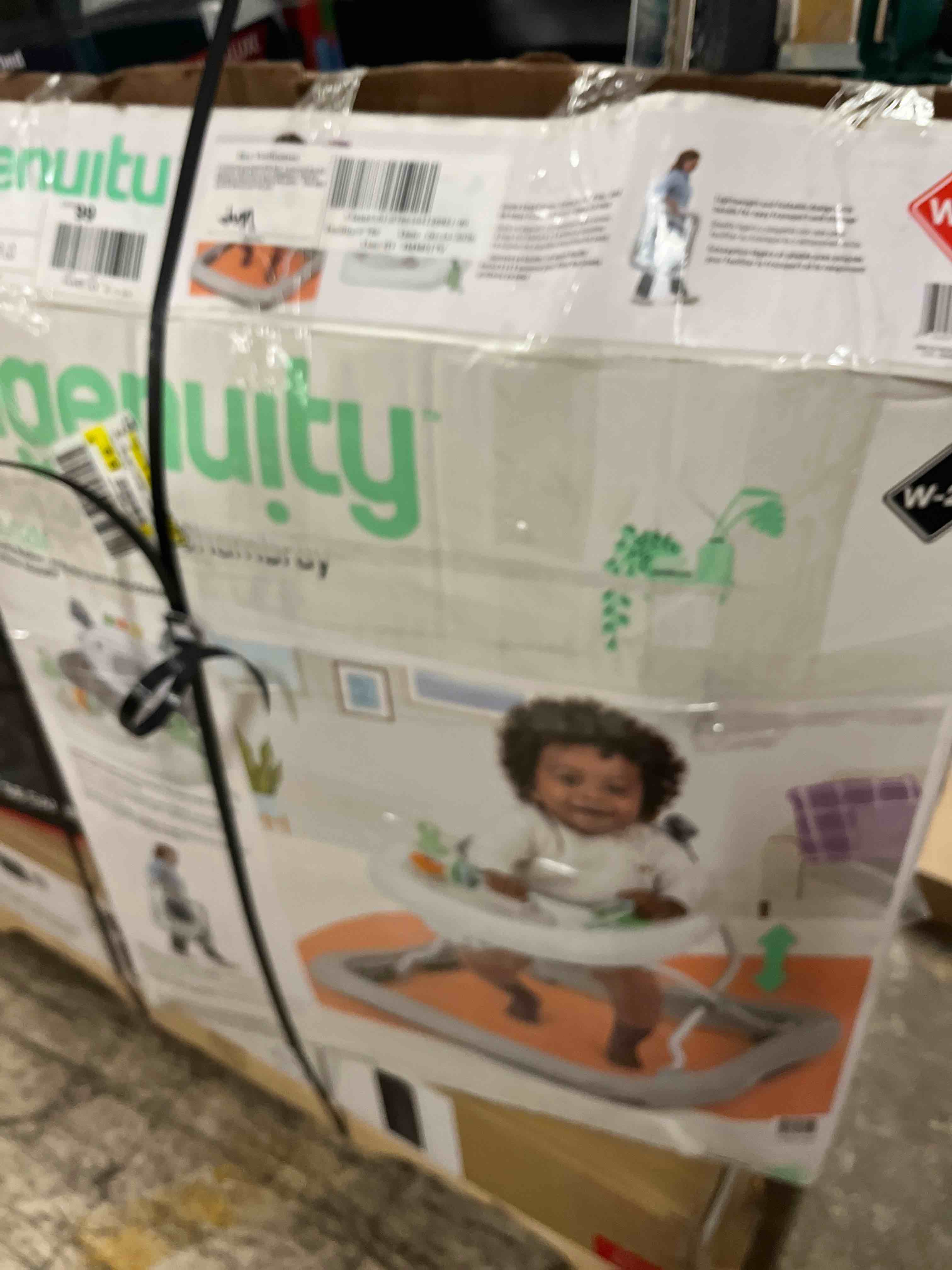 Condition photo showing New/Like New for ingenuity smooth strides activity baby walker - chambray, developmental walker, 3 adjustable heights, toys included, 6m-12m