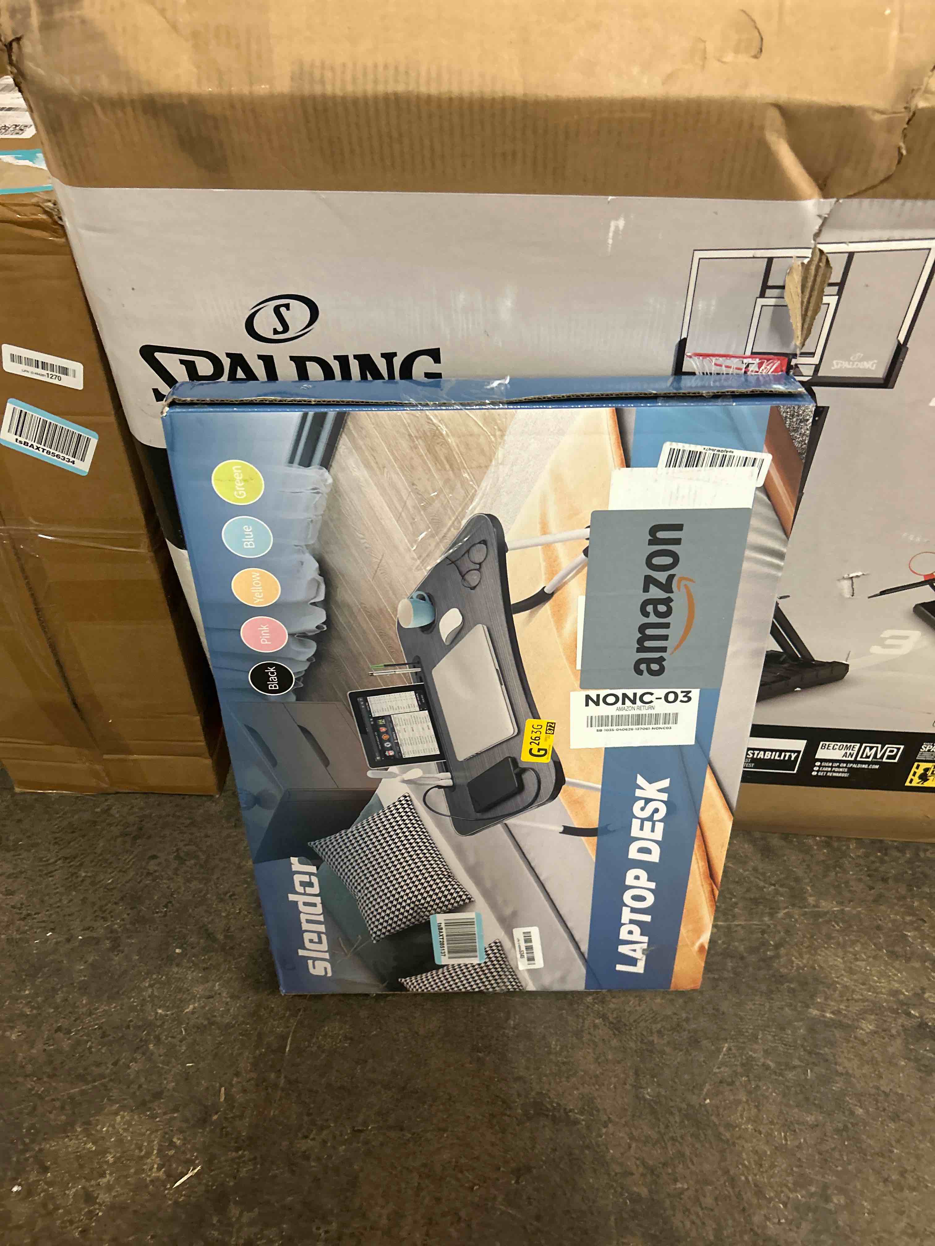 Condition photo showing New/Like New for slendor lap desk with tablet slot, foldable laptop table with storage drawer for bed?portable bed desk for laptop, computer tray with cup holder notebook stand reading holder for couch floor, black