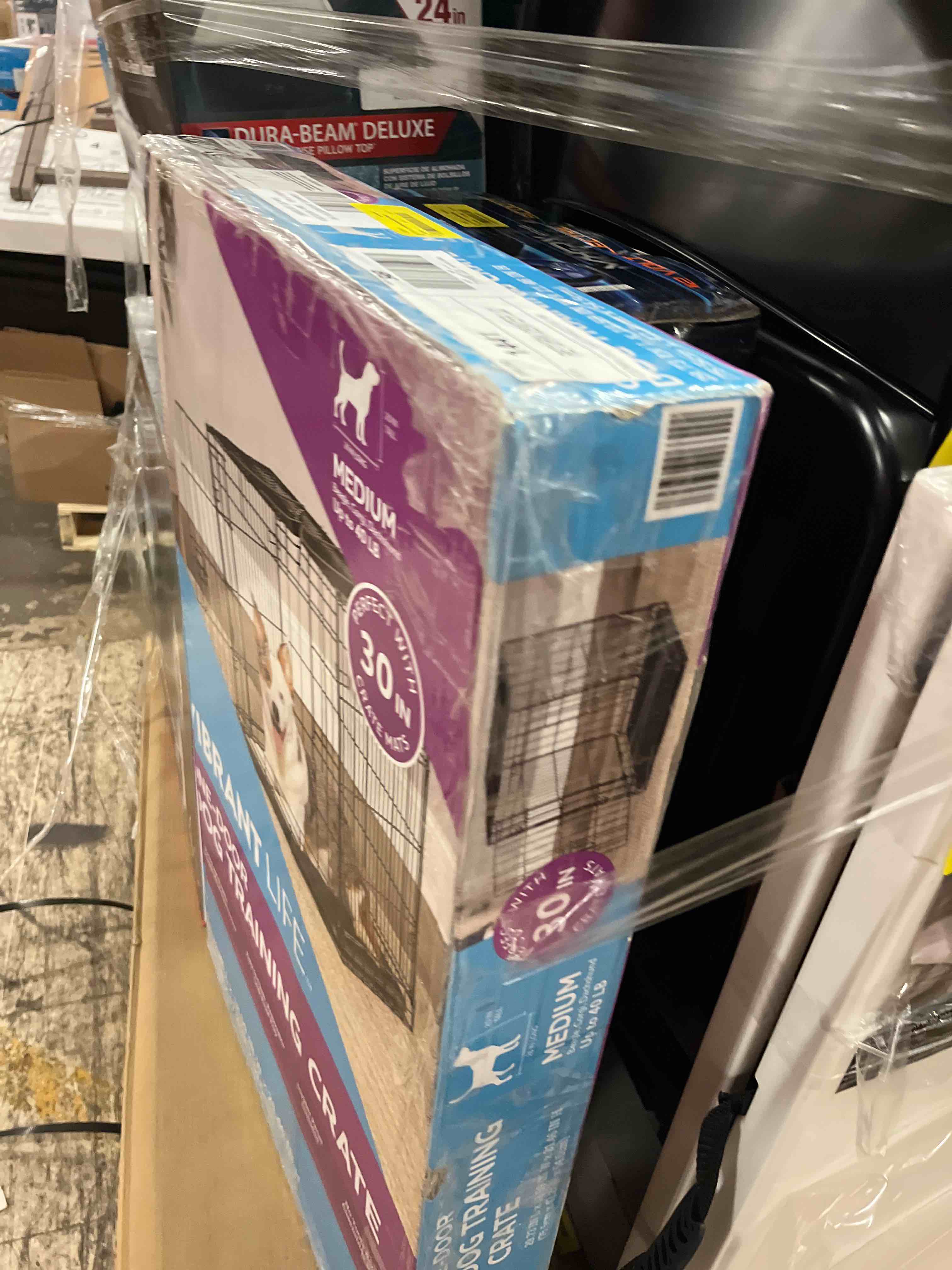 Condition photo showing New/Like New for vibrant life single door folding metal wire dog crate with divider and tray black 30