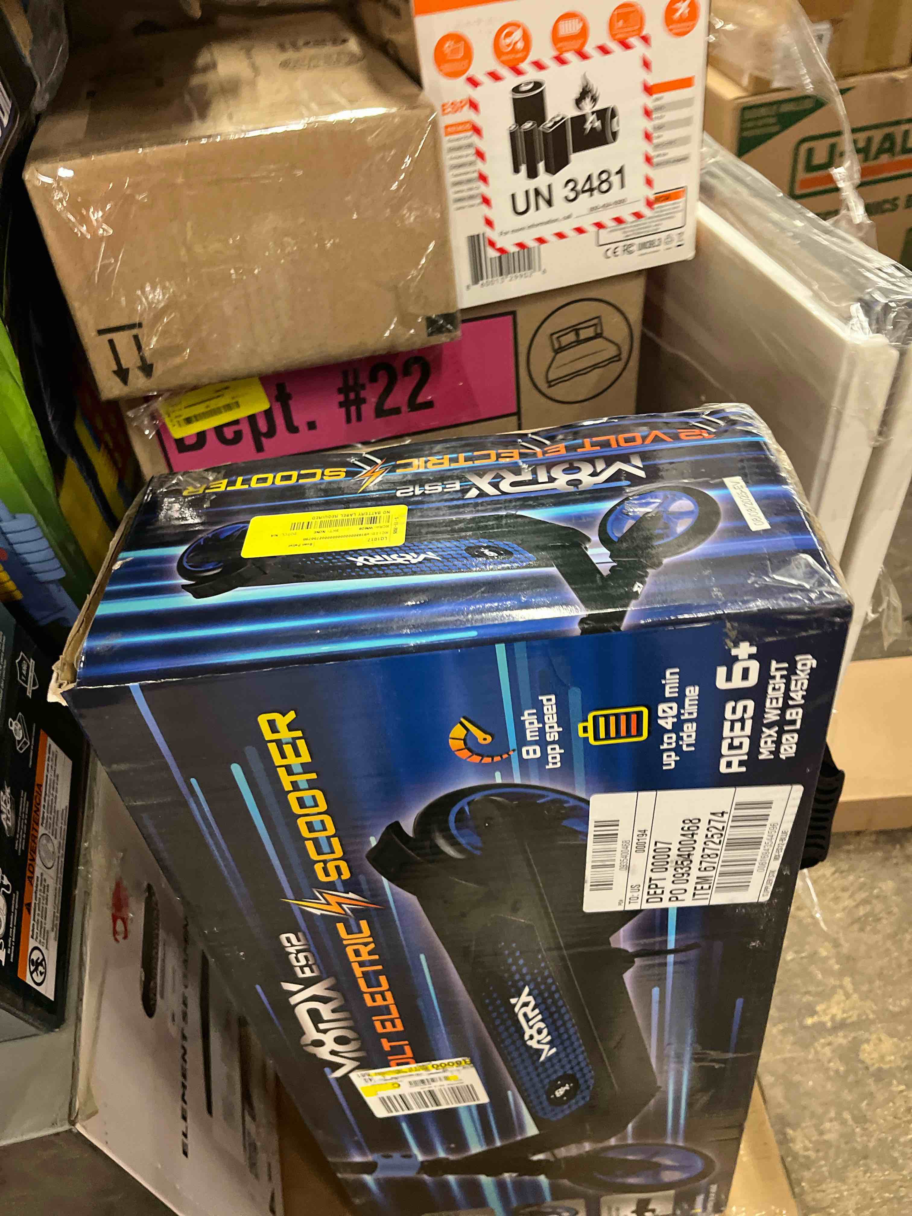Condition photo showing New/Like New for m8trx blue 12v electric scooter for kids ages 6-12, powered e-scooter with speeds of 8 mph
