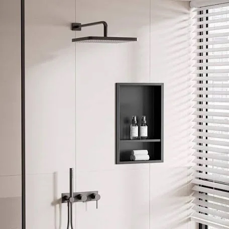 helloaysen no tile needed shower niche - 12"x12" black 304 stainless steel recessed shelf,over mount installation for bathroom & shower wall,waterproof
