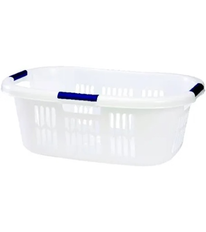 rubbermaid hip hugger laundry basket fg299787wht 3 handle 1.5 bushel white