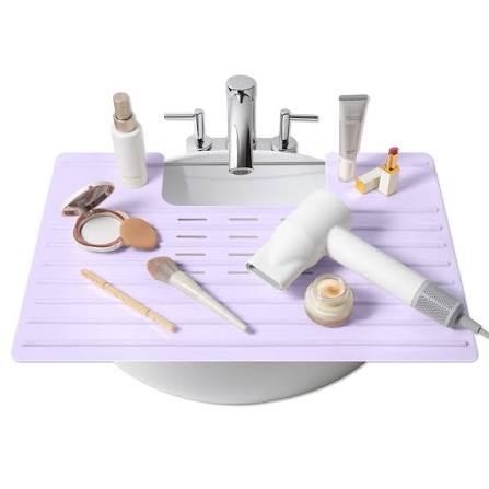 Maplefield Silicone Bathroom Sink Cover for Extra Counter Space, Heat-Resistant Sink Topper and Makeup Mat, Foldable Bathroom Space Saver, Travel-Friendly Vanity Mat, Lavender, 22 x 2 x 2 Inches