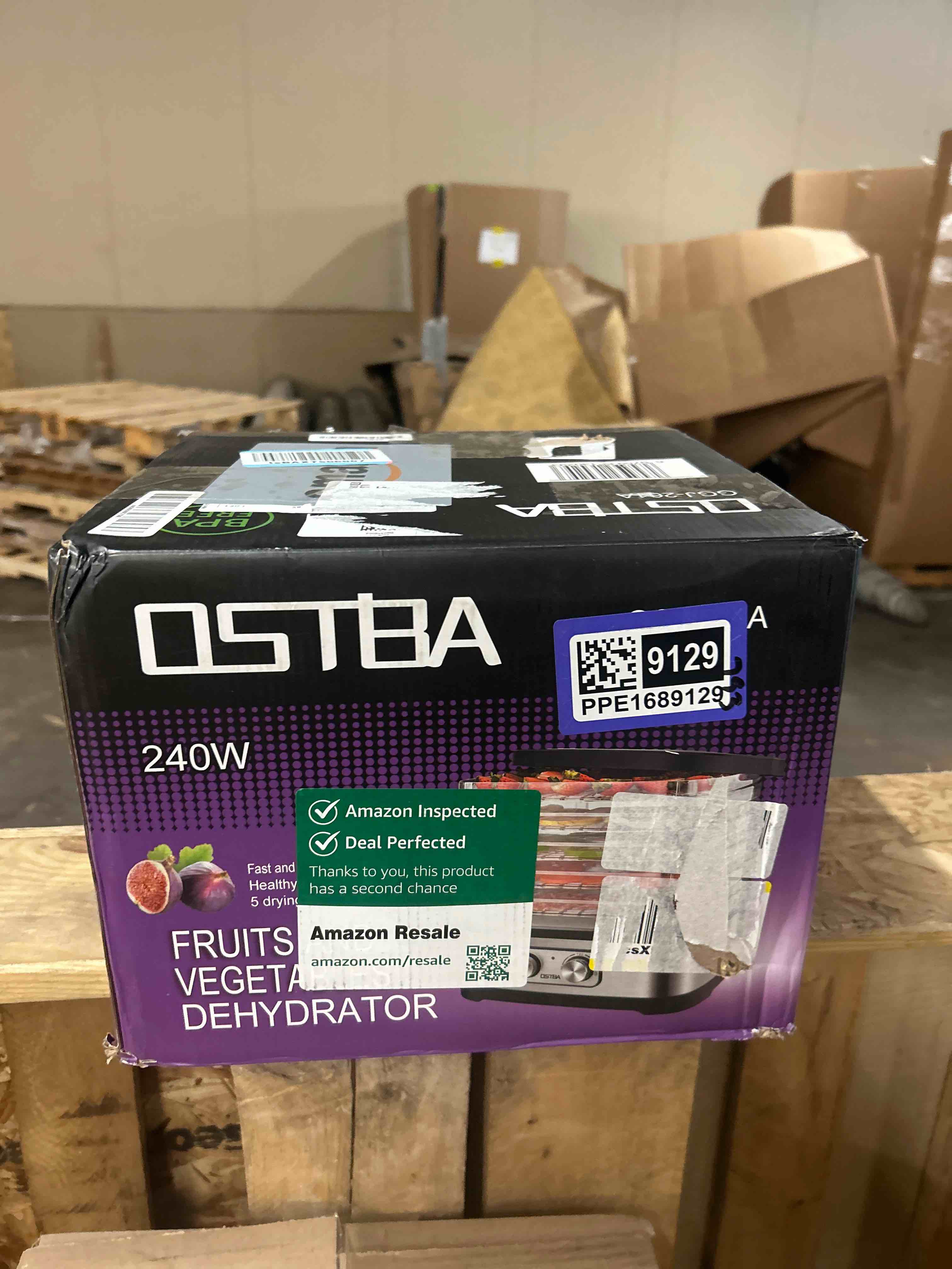 Condition photo showing New/Like New for ostba food dehydrator, dehydrator for food and jerky, fruits, herbs, veggies, temperature control electric food dryer machine, 5 bpa-free trays dishwasher safe, 240w, recipe book included