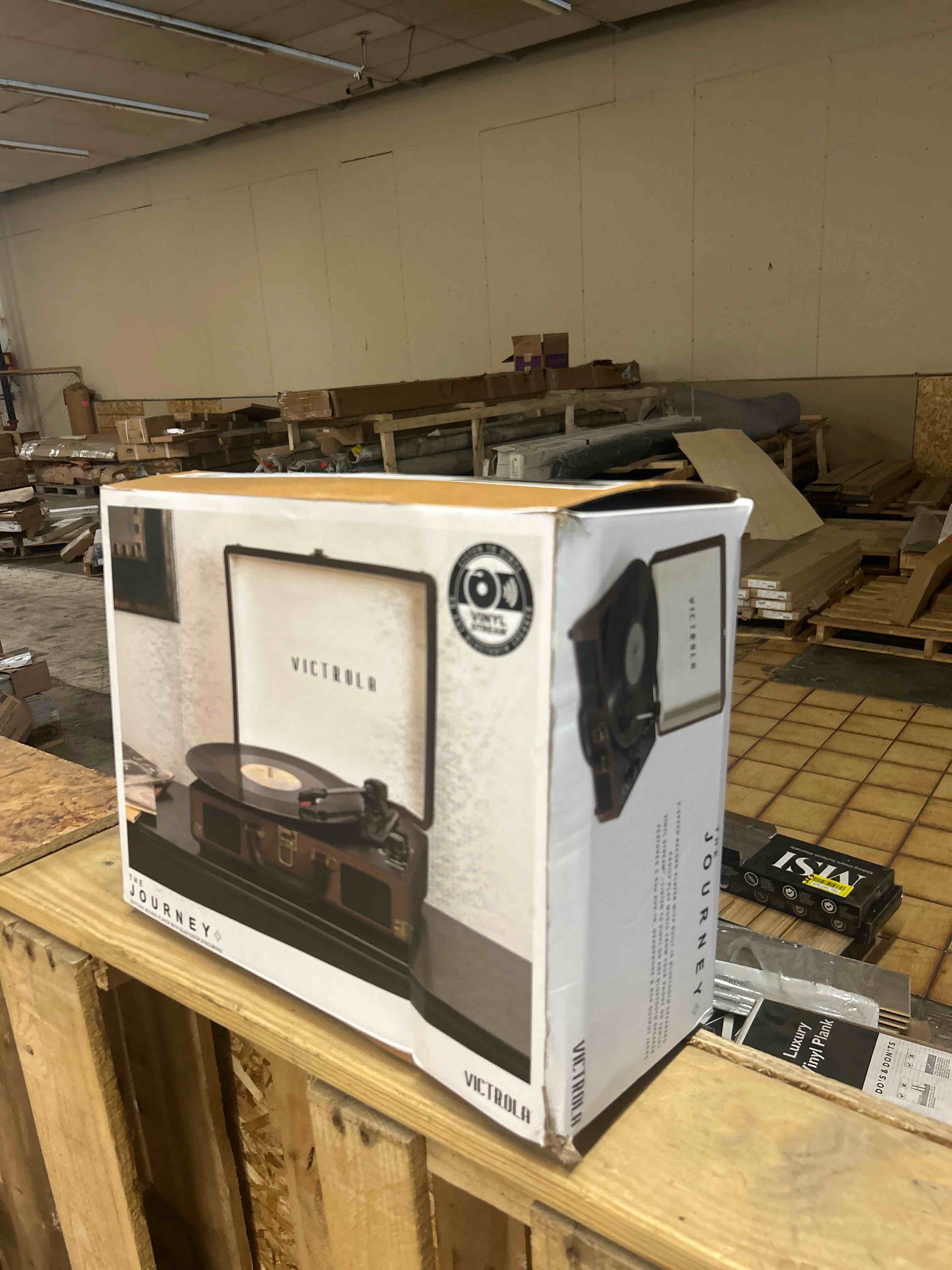 Condition photo showing New/Like New for victrola journey+ bluetooth suitcase record player - built-in speakers, 33-1/3, 45 & 78 rpm vinyl record player, rca out, headphone jack, wireless streaming (dark brown)