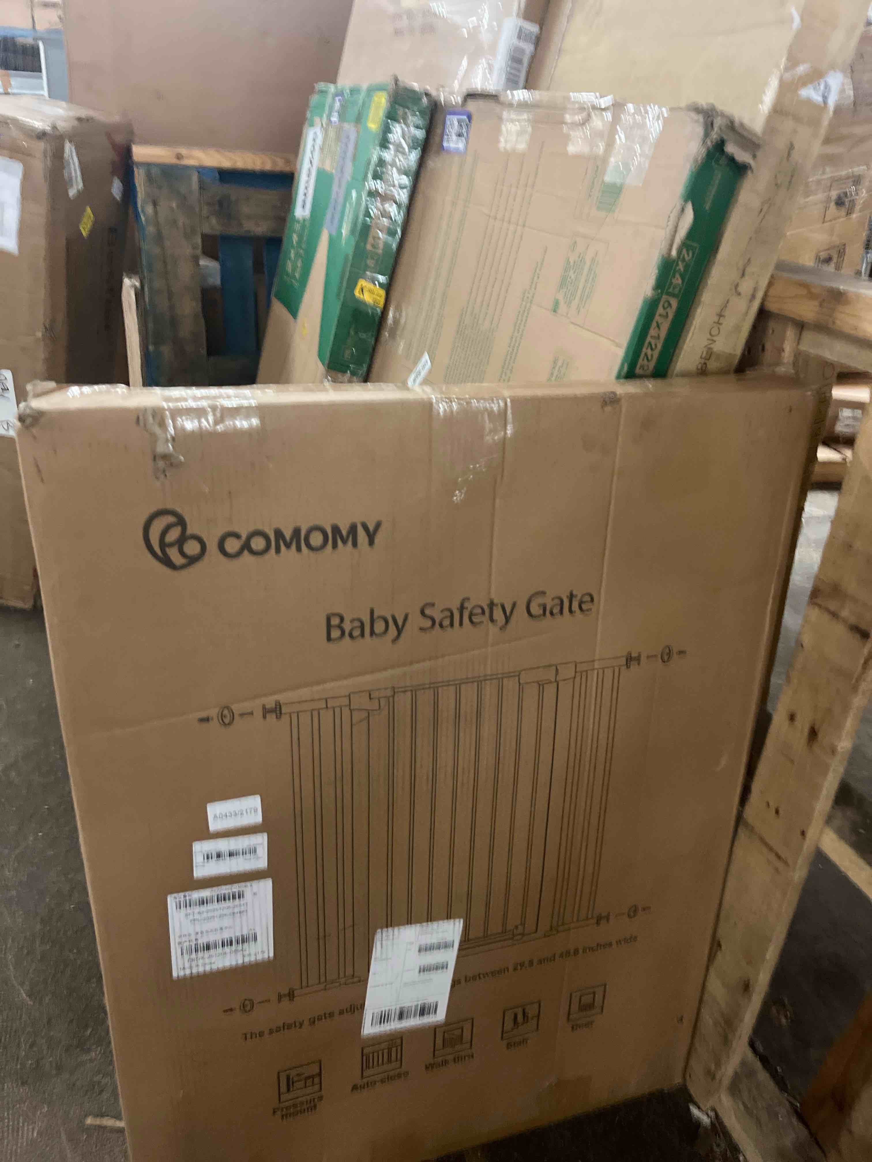 Condition photo showing New/Like New for comomy 36" extra tall baby gate for stairs and doorways - fits 29.5" to 48.8" wide openings, auto close extra wide dog gate for house, pressure mounted easy walk through pet with door, black
