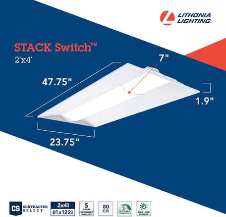Condition photo showing New/Like New for lithonia lighting led recessed troffer 2 ft x4 ft size 55w staks 2x4 alo6 sww7