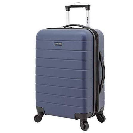 wrangler smart luggage set with cup holder and usb port, navy blue, 20-inch carry-on (b07slg6wz2)