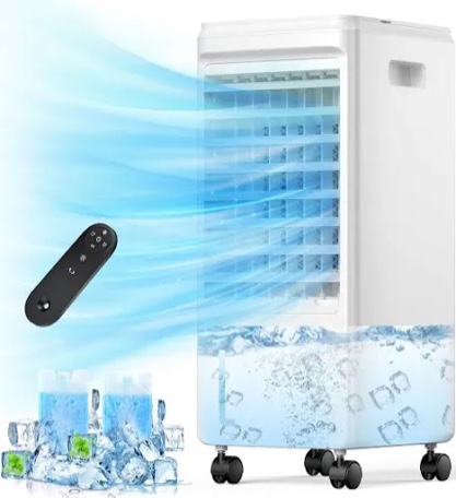 Portable Air Conditioners, 3-IN-1 Evaporative Air Cooler, Swamp Coolers w/ 2 Ice Pack, 1.85 Gal Water Tank, 4 Modes, 80° Oscillation, 7H Timer, Portable Ac for Bedroom, Room, Indoor White