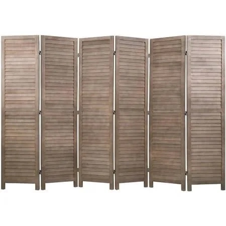 FDW 6 Panel Wood Room Divider 5.75 Ft Tall Privacy Wall Divider Folding Wood Screen 68.9' x 15.75' Each Panel For Home Office Bedroom Restaurant (Brown)