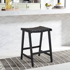 BST1013G Abreu Rectangle Leather & Wood Counter Stool Black