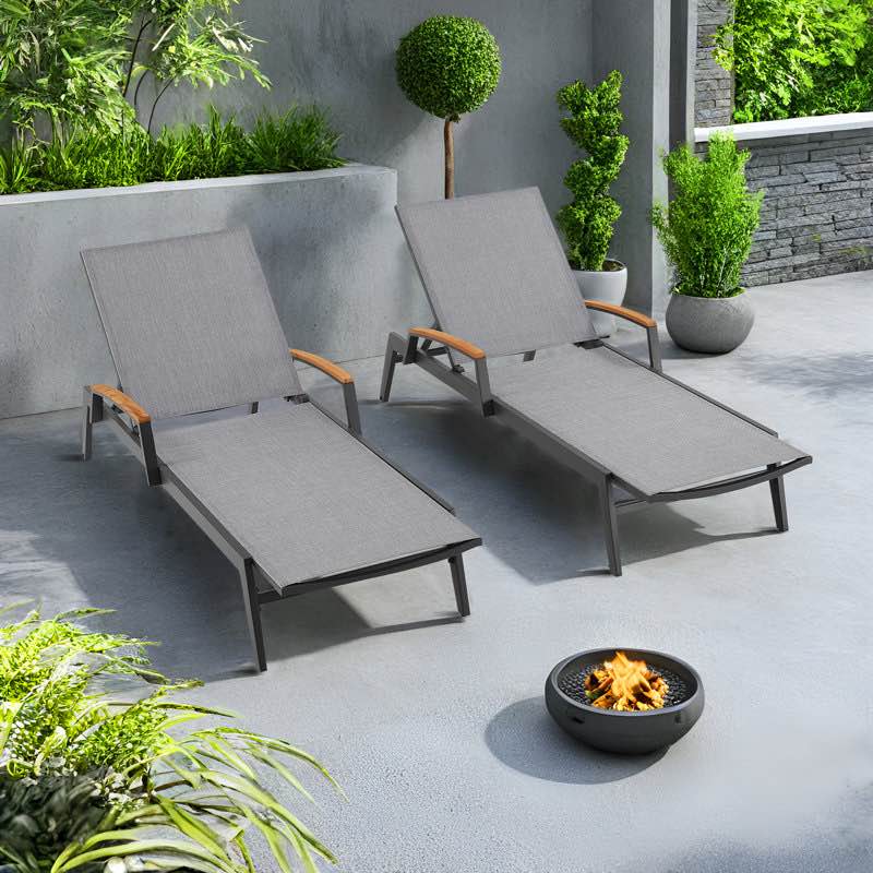 Outdoor Powder Coated Aluminum Chaise Lounge Chairs Set With Phifertex Sling Fabric (Set of 2) 