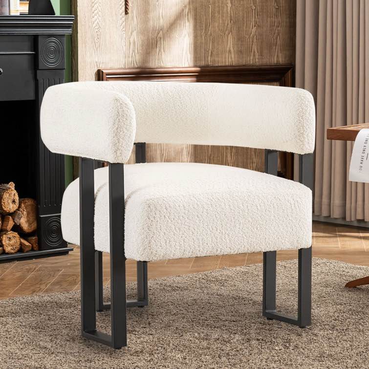 Jaytin Full Assembled Upholstered Armchair Boucle Fabric Accent Arm Chair Wingback Vanity Chair