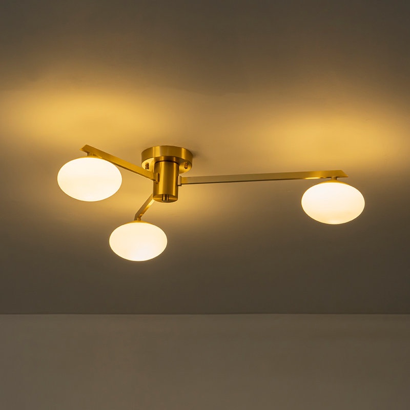 Priella Mid-century Brass Ellipse Glass Chandelier
