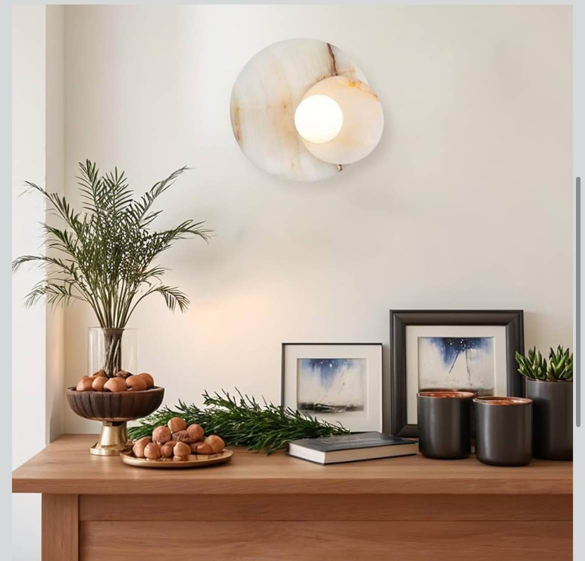 Opaline Cream Sculpture Wall Sconce, Natural Cream Onyx Wall Sconce, Wall Lights for Living Room, Bathroom, Bedroom, 6" Dia x 9.75" h