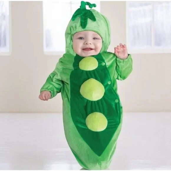 Infant Peapod Baby Costume Bunting Headpiece 0-6 Months Green Soft Plush