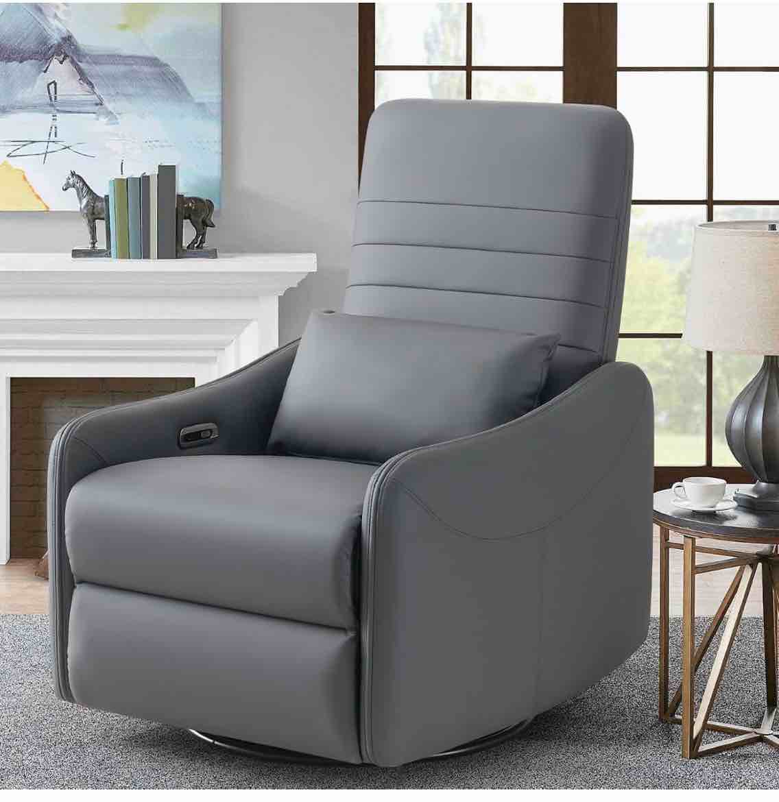 Makinzie Leather Auto Swivel Recliner with USB Port