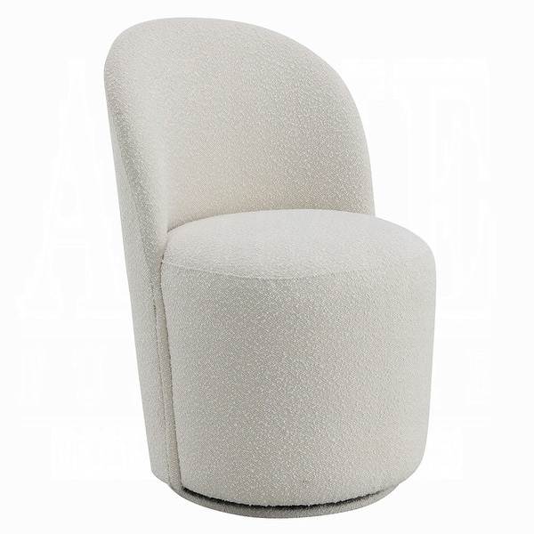 Accent Chair 360 Degree Swivel Rotation, Beige White Boucle 