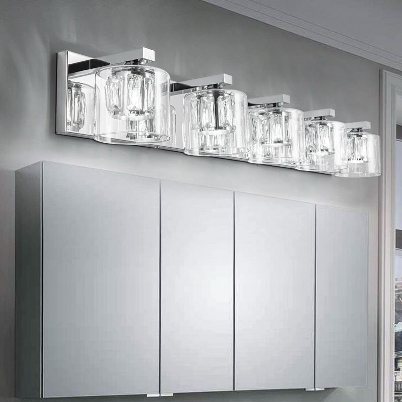 Delvon 5-Light Bathroom Dimmable Vanity Light Clear Glass & Crystal