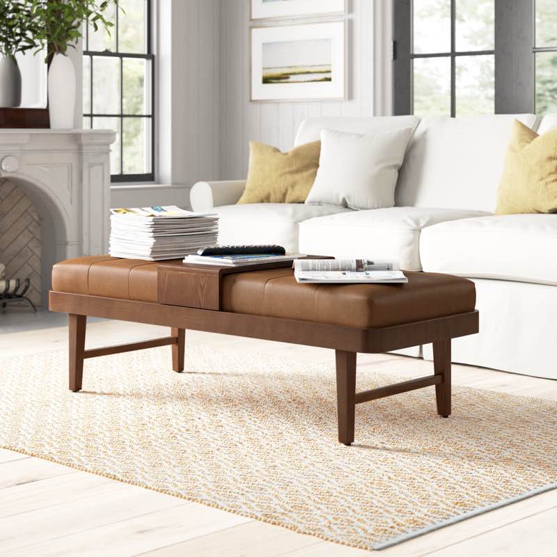 billie genuine leather ottoman with removable tray