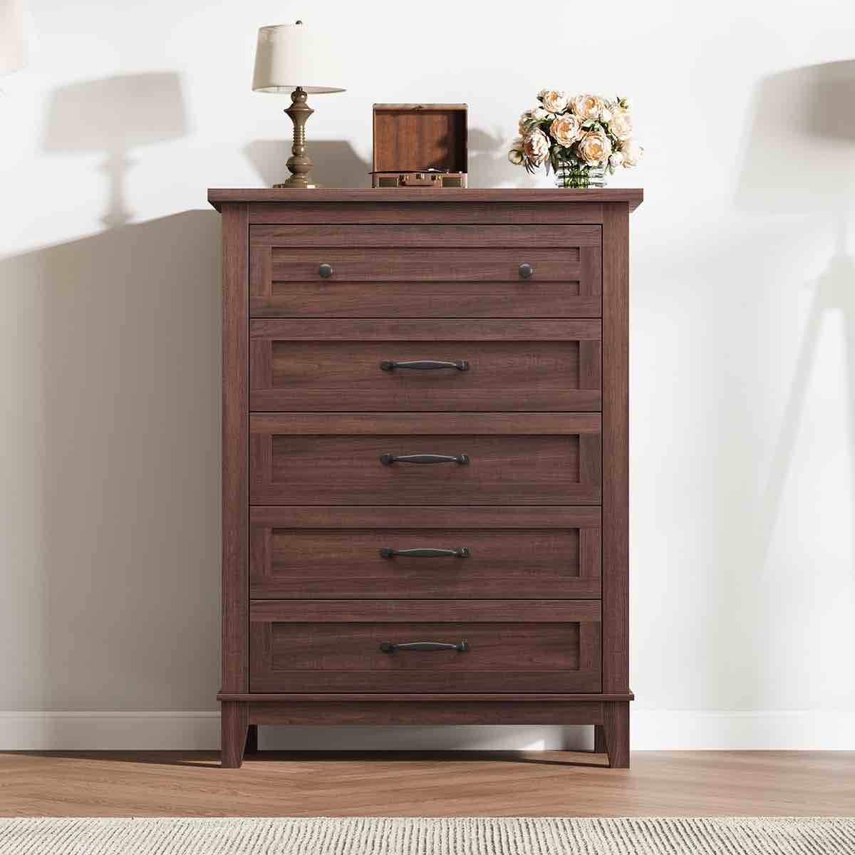 garvee 5 dresser for bedroom, 41" tall dresser, vertical drawer dresser with storage freestanding, wooden closet dresser storage dresser chest for living room, bedroom, entryway