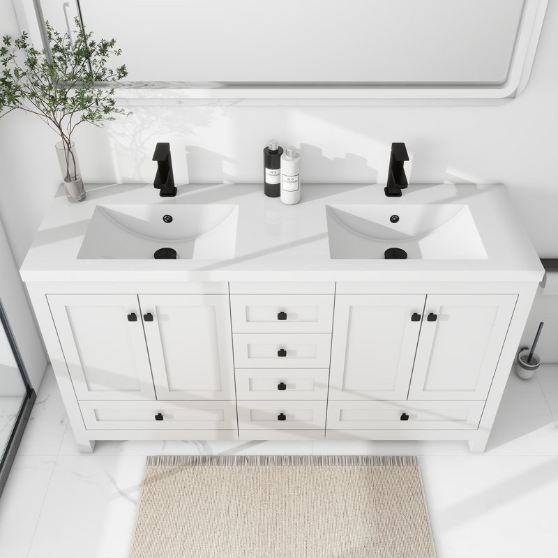 Wimer 60'' Modern Double Sink Bathroom Vanity Top, Faucet