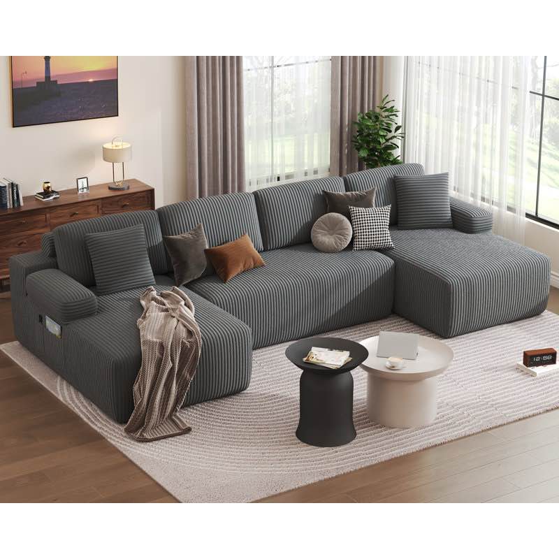 126.2" Modular Couch U-Shaped Cloud Comfort Sectional Sofa With Double Chasie