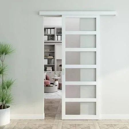 JUBEST 36"x84" White PVC Sliding Barn Door with Hardware Kit and Pull, Translucent Lightweight Plastic Barn Door, Water-Proof Acrylic Pane Door, Renter Friendly Barn Door, Easy Assembly