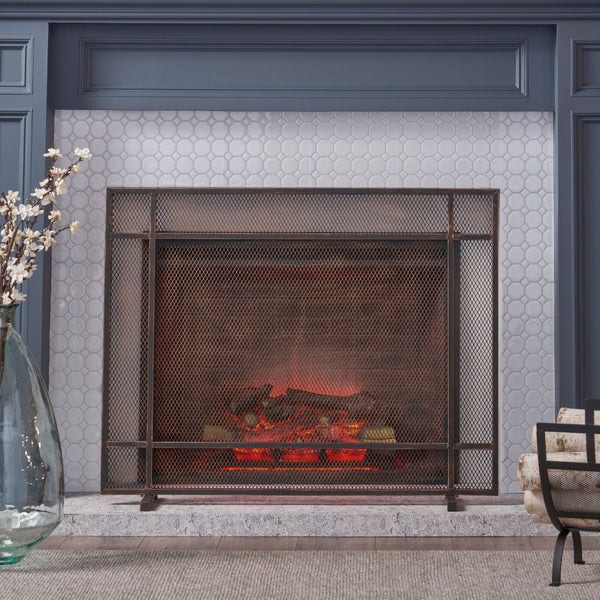 Iron Fireplace Screen - Modern Sleek Design, Protective Panel