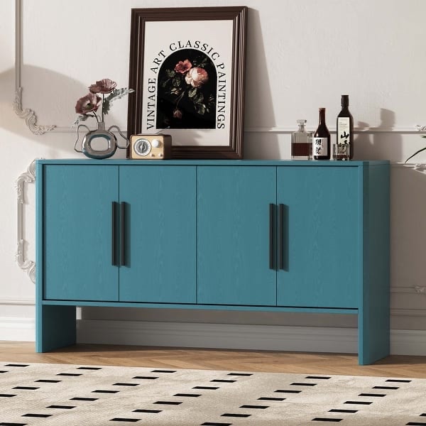 ModernLuxe Sideboard Buffet Cabinet with Storage Retro Sideboard Cabinet with Adjustable Shelves and Long Handles 4Door Wood Sideboard for Kitchen Dining Room and Living Room Antique Blue