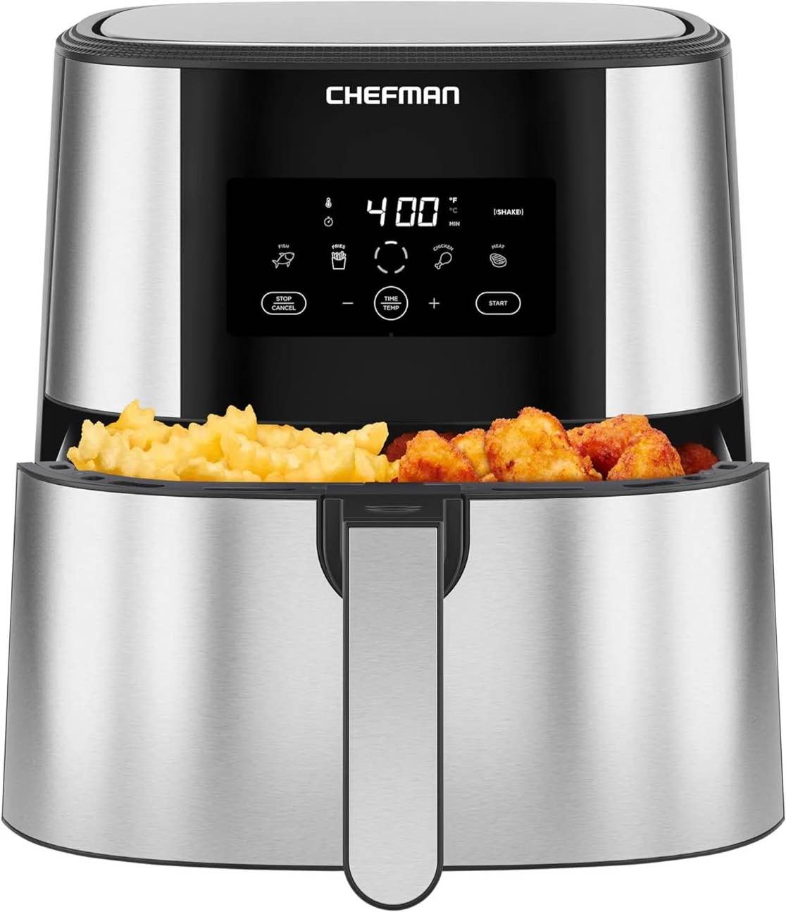 chefman turbofry air fryer w/ digital controls  8 qt capacity - stainless steel  new