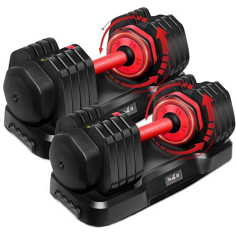 Yes4All 55 pound adjustable dumbbell, quick select 15-55 red
