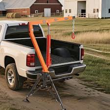 Rugcel 1500 lb Stretchable Receiver Hitch Mounted Hydraulic Swivel Pickup Truck Crane, with Three Boom Capacities of 750 lb, 1000 lb and 1500 lb, is Used for Lifting Cargo in Industry, Construction