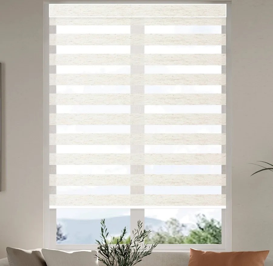 persilux blackout cordless zebra blinds for windows (34" w x 72" h, white) with upgraded cassette light filtering dual layers sheer window shades for office and home, easy to install