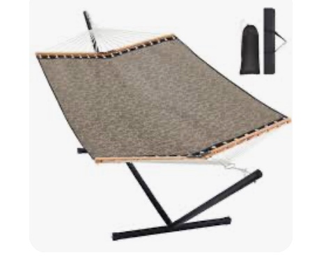 Homgava Two Person Hammock with Stand for Outside Heavy Duty, Outdoor Patio Hammock with Portable Steel Stand, Large Double Hammocks with Quick Dry Textilene Fabric,480lbs Capacity.(Mocha)