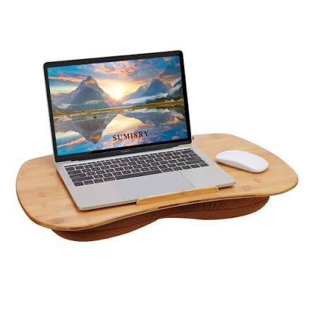 SUMISKY Lap Desk-Portable Laptop Table with Cushion Bamboo Platform Phone Holder L(21.6"x13.8") with Cup Holder